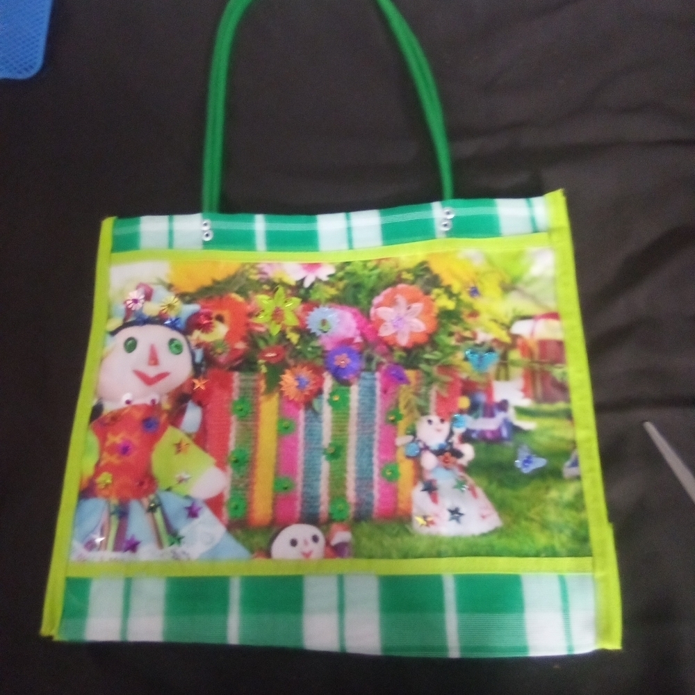 Colorful Tote Bag with Green Handles ( Casa )